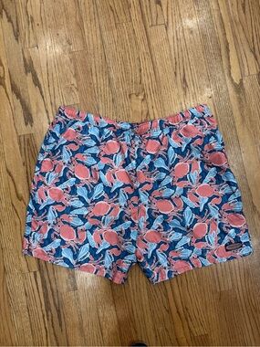 Men's Vineyard Vines Blue & Coral Crab Print Swim Shorts 2XL